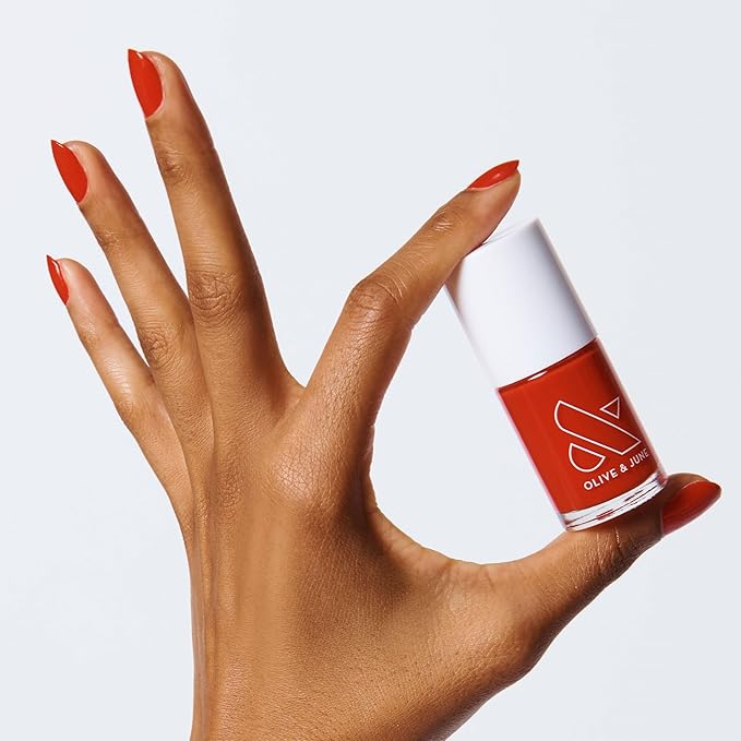 Olive & June Long Lasting Summer Nail Polish | Plump Gel-Like Finish No Lamp Needed | Lasts up to 10 days | Salon-Quality 15-Free Vegan & Cruelty-Free Chip-Resistant | CV Cherry Red