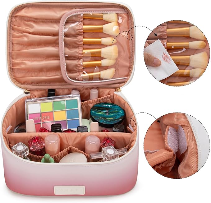 Wrangler Travel Makeup Bag 2pcs Set Cosmetic Bag with Makeup Brush Holder