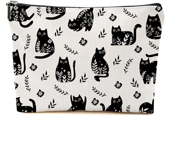 DHKG Funny Black Cat Makeup Bags for Women - Cat Gifts for Women Cats Lovers, Cats Mom Gifts Cosmetic Bag Travel Organizer Zipper Birthday Christmas Friendship Gift