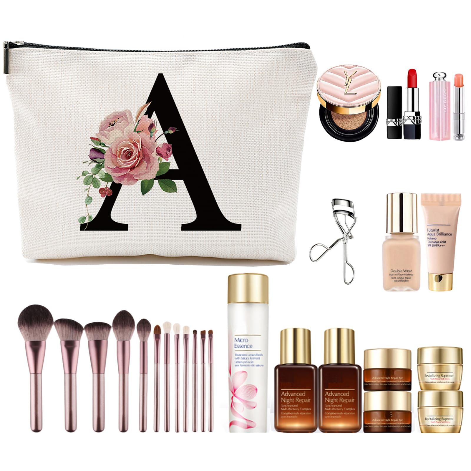 Comanro Initial A-Z Personalized Letter Makeup Bag, Monogrammed Bridesmaid Gifts/Presents Cosmetic Bag, Portable Stationery Storage Organizer Pouch, Friendship Love Travel Makeup Bags