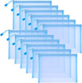 Sinzip 12 Pieces Zipper Nylon Mesh Pouch, Mesh Cosmetic Bags Makeup Bags Pencil Case, Multipurpose Travel Bags for Cosmetic School Office Supplies and Travel Accessories (Sky Blue, A5)