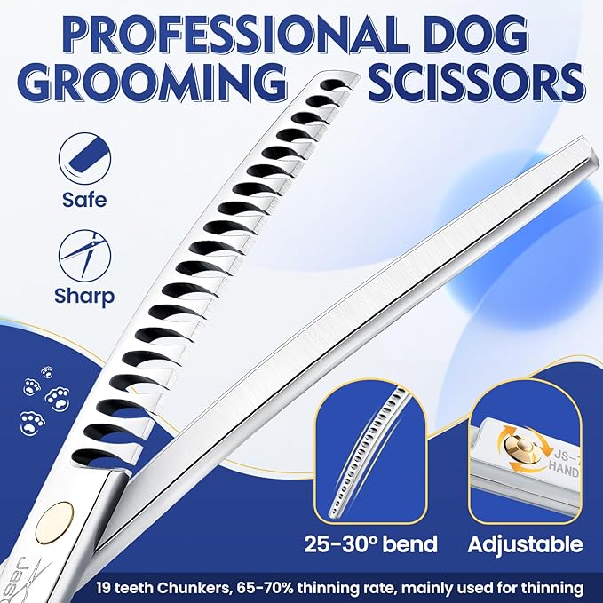 JASON Curved Dog Chunker Scissors - 7.5" Grooming Downward Shears 19 Teeth
