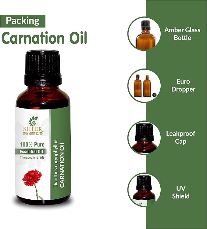 Carnation Oil -(Dianthus Caryophyllus)- Essential Oil 100% Pure Natural Undiluted Uncut Therapeutic Grade Oil 3.38 FL.OZ