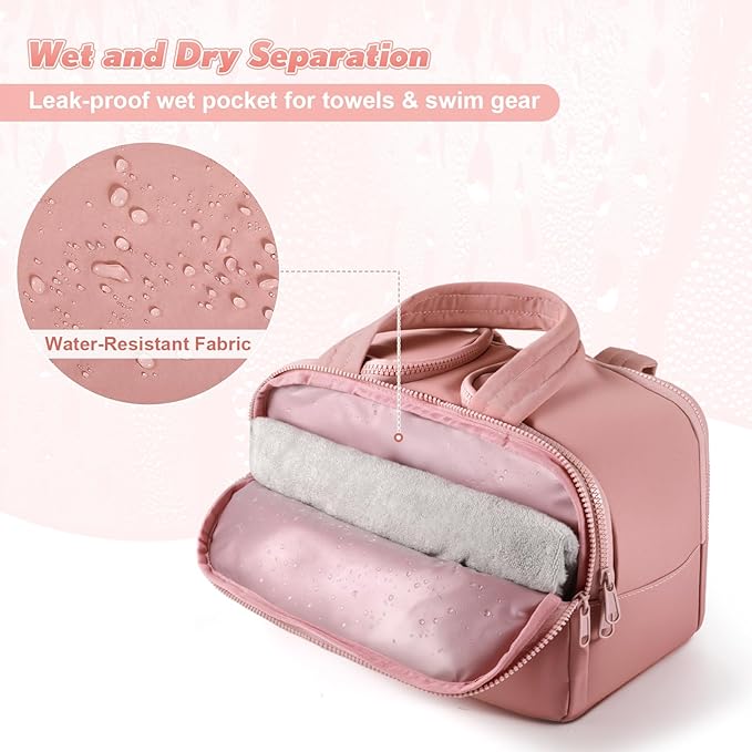 todbown Travel Toiletry Bag:  Large Capacity, 4 Compartments, Wet/Dry Separation, Ultra-Soft Lightweight Fabric & Anti-Spill Design for Travel,Gym,Gift(11.8" L) (Raspberry Pink)