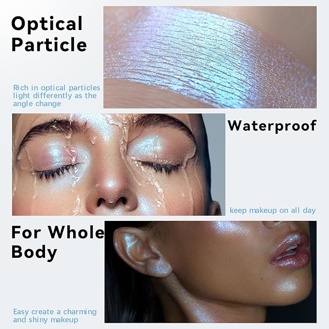 HOSAILY Holographic Duochrome Blue Green Glitter Eyeshadow Stick, Color Shift Shimmer Chameleon Eye Shadow Brightener Pencil, Silky Smooth Iridescent Sparkle Inner Corner Eye Highlighter Fairy Makeup