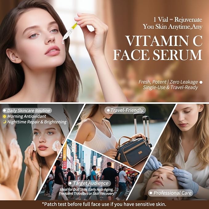 BACHERI Vitamin C Face Serum with Glutathione, 4D Hyaluronic Acid & Aloe Vera – Lightweight Brightening & Hydrating Ampoule for Daily Skincare, Dark Spots, Sensitive Skin Friendly - (1.0 ml)*30 Vials
