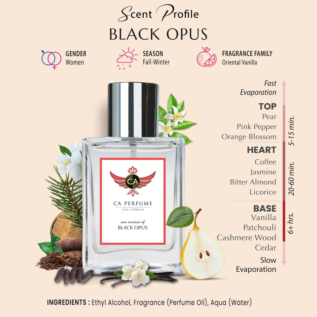 CA Perfume Impression of Black Opus for Women Amber Vanilla Fragrance Long Lasting Perfumes for Women Eau De Parfum 1.7 Fl Oz 50ml