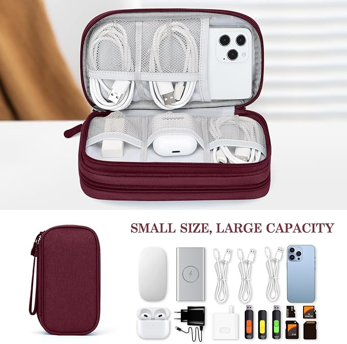 FYY Electronic Organizer, Travel Tech Pouch Bag, Cable Organizer Wine Red