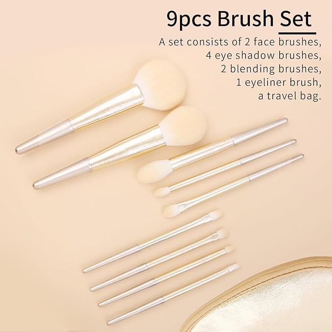 ENZO KEN Natural Hair Makeup Brush Set Professional, Fox Hair Makeup Brushes Set with Case, Gold Cosmetic Brushes Makeup Set, Natural Makeup Brushes, Natural Hair Make up Brushes Set Professional.
