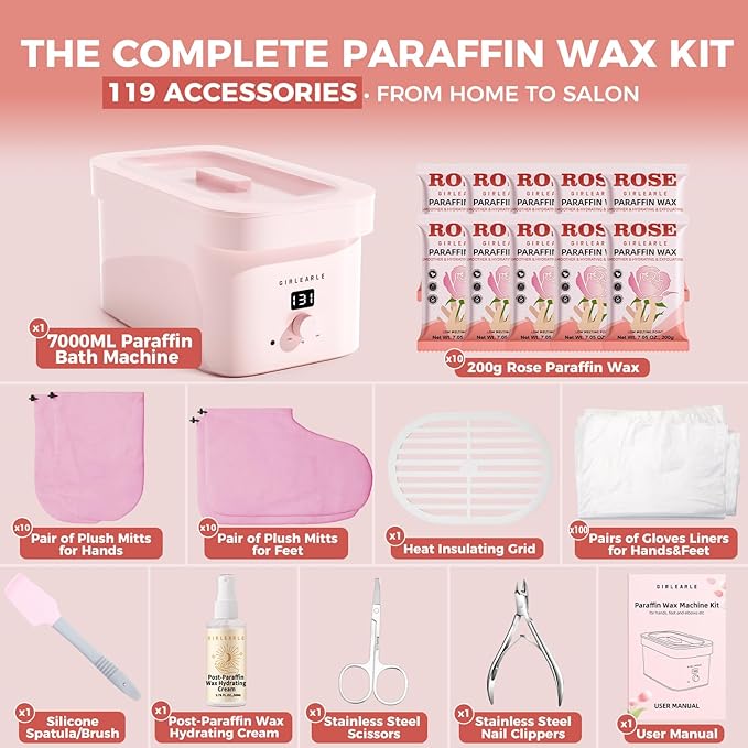 GIRLEARLE 7000ml Paraffin Wax Machine for Hands and Feet, Hand Wax Paraffin Machine Bath with 4.4 lbs Paraffin Wax Refills for Hands, Feet, Elbows & Body to Relieve Stiff Muscles & Joints