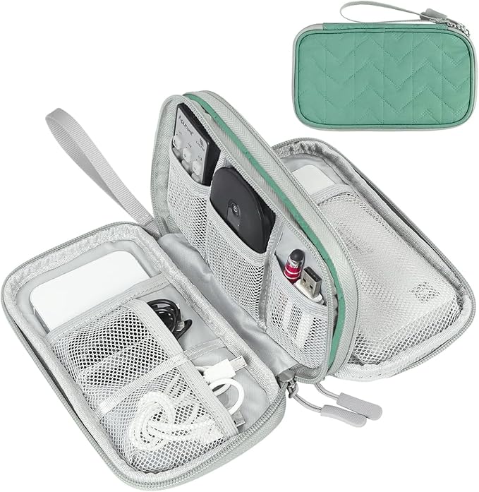 FYY Electronic Organizer, Travel Tech Pouch, Cable Organizer Green Quilted