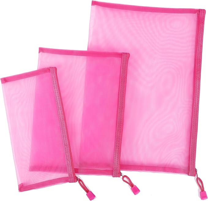 Sinzip 12 Pieces Zipper Nylon Mesh Pouch, Mesh Cosmetic Bags Makeup Bags Pencil Case, Multipurpose Travel Bags for Cosmetic School Office Supplies and Travel Accessories (Light Pink, Assorted Sizes)