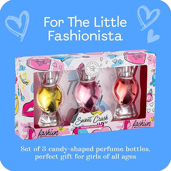 SCENTED THINGS Candy Girls Perfume Gift Set – Fruity Body Spray Childrens Perfumes for Tween & Teen Girls, 3 Candy-Shaped Bottles, Gift-Ready Fashion Collection for Kids & Teens