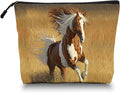 Scribesense Cosmetic Bags Travel Makeup Toilet Case Waterproof Pouch for Women Girls 6.7X9.45inches - Horse Galloped on The Golden Grass