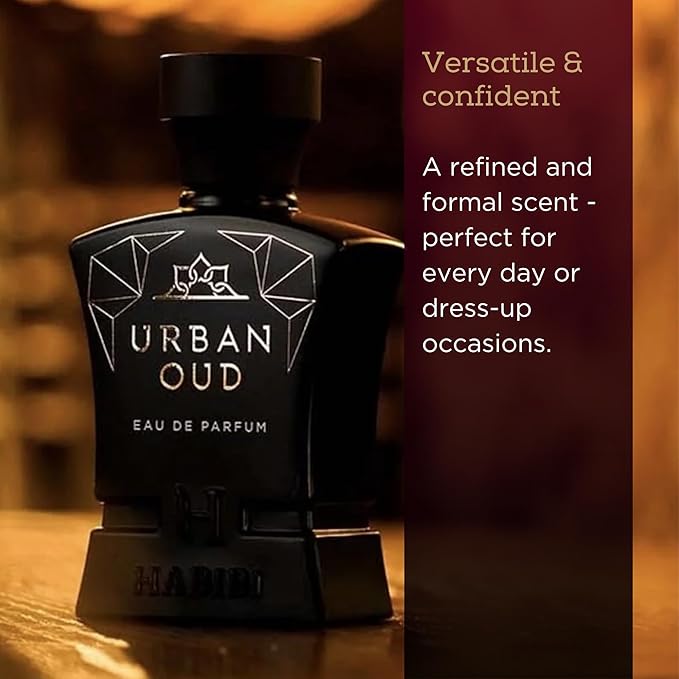 H HABIBI Urban Oud Perfume for Men – 2.5 oz (75ML) Long Lasting Arabian Cologne, Woody Citrus Oud Men Perfume, Luxury Fragrance Gift for Special Occasions