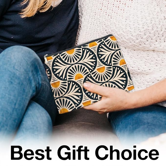 jyunsoeng Boho Cosmetic Bag Sunset Leaf Aesthetic Zipper Makeup Pouch Small Makeup Bag (1Pcs)