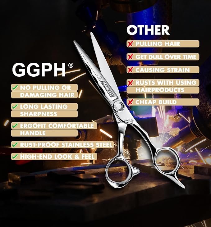 GGPH Professional Hair Cutting Scissors - SUS 440C & Cobalt Stainless Steel Barber Shears Fine Adjustment Tension Premium Shears for Hair Cutting (Hair Cutting Scissors S5, 5.5 Inches)