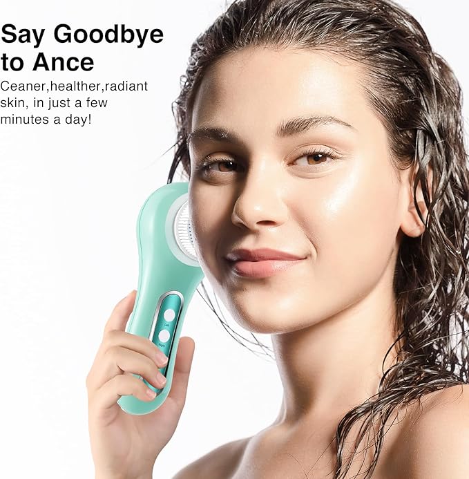 UMICKOO Electric Facial Cleansing Brush, 2-Way Rotating Face Scrubber for Daily & Deep Cleaning, 3 Modes, 5 Brush Heads, Rechargeable, IPX7 Waterproof for All Skin Types