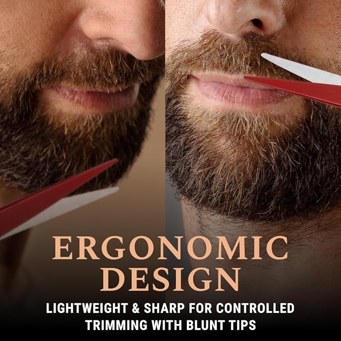 Ontaki 5" Beard & Mustache Scissor with Combs for Men - True Red