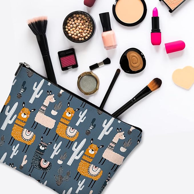 Givotin Cute Makeup Bag for Purse Canvas Waterproof Funny Cosmetic Bags for Women Zipper Travel Toiletry Pouch-Alpaca Makeup Bags-Grey