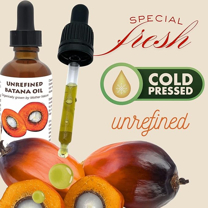 Best Nature's Cosmetics Batana Oil for Hair Growth and Repair: Raw Batana Oil from Honduras - 100% Pure & Natural - For Thicker & Stronger Hair. Recognized by Dr. Sebi (2 fl oz)