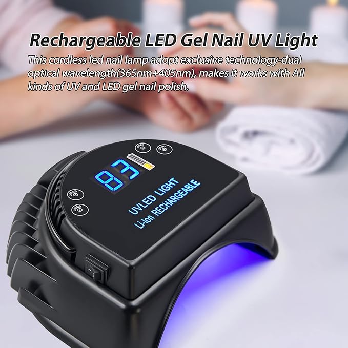 MINI LOP 64W Rechargeable Pro LED Gel Nail UV Light UV LED Nail Lamp Cordless Led Light for Nails(Black)