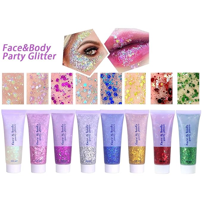 DAGEDA Red Body Glitter Gel, Sparkly Hair Face Glitter Makeup Accessories