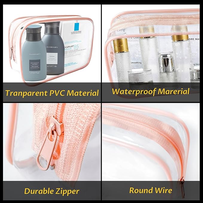 16 Pieces Clear Makeup Bags Bulk, TSA Approved Toiletry Bag for Travel, PVC Waterproof Travel Pouches Clear Pouch with Zipper for Men and Women Carry-on Travel Essentials Cosmetic Bags (Orange)