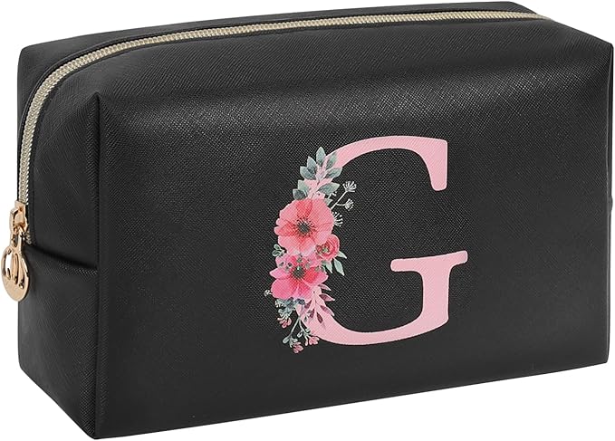 Initial Makeup Bag for Women, Travel Makeup Bag Small Cosmetic Bag, Birthday Gifts for Girls and Women, Teen Girls Gifts Trendy Stuff, Personalized Gifts for Grandkids Teacher Friends Bride Bridesmaid