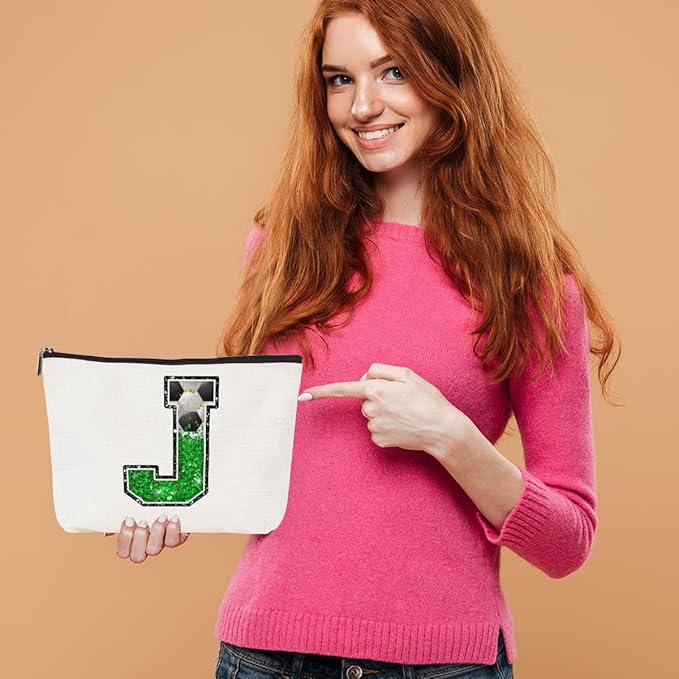 CQM Soccer Gifts Initial Makeup Bag Soccer Girl Gifts Cosmetic Bag Letter J