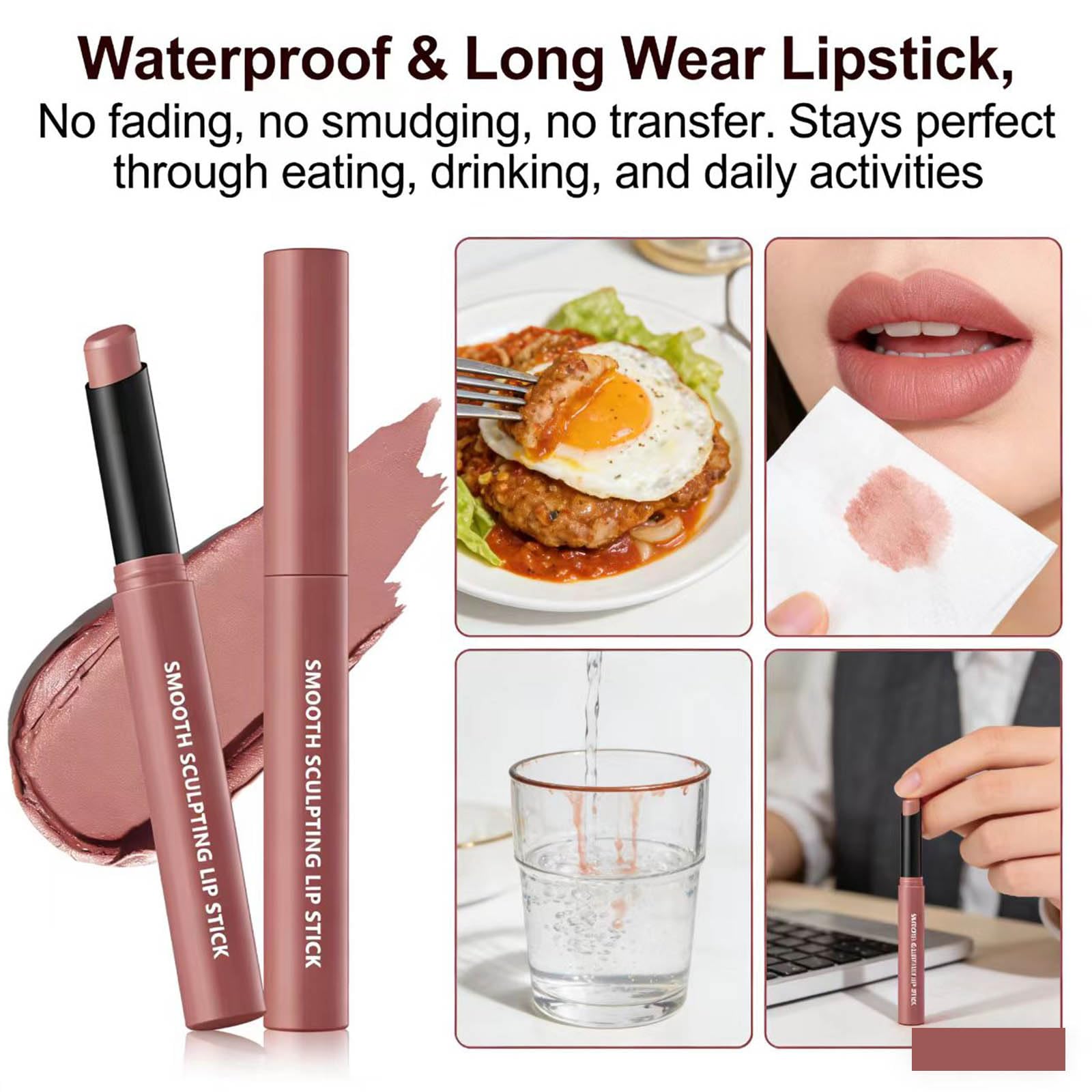 TWLBXMG Matte Lipstick Single, Long Lasting Waterproof Velvet Lipsticks, High Pigment Non-Stick Cup Not Fade Lipstick for Women，Quick Makeup Lightweight Portable # 10