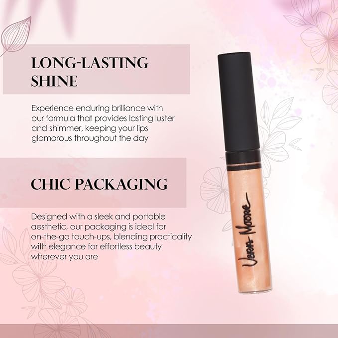 VERA MOORE COSMETICS AND SKIN CARE Lip Gloss, Moisturizing Lip Color with Shimmer for Long Lasting Shine, Lightweight Lip Stain, Non-Sticky Lip Gloss with Aloe Vera, W/Vitamin C, E (Naked Innocense)