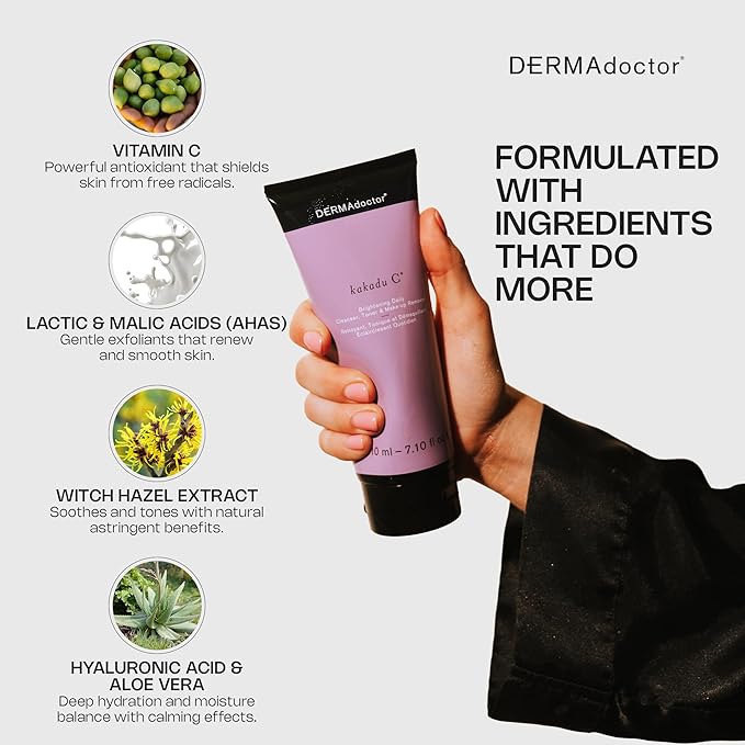 DERMAdoctor Vitamin C Face Wash, Daily 3-in-1 Kakadu Plum Cleanser, 7.1 oz