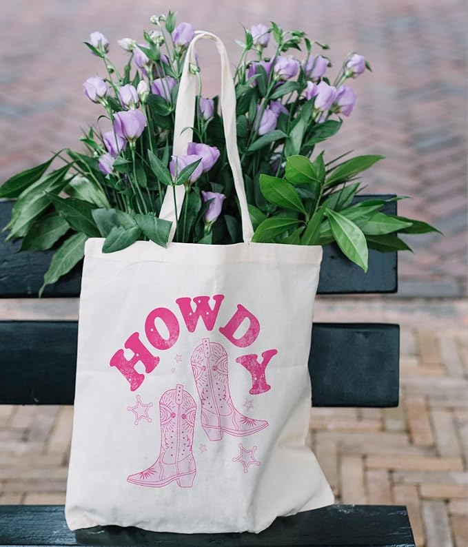 Zeghk Howdy Western Canvas Tote Bag For Women, Boots Bag Western Cowgirl Gift Long Live Cowgirls Gifts Bags, Shopping Bag Reusable Grocery