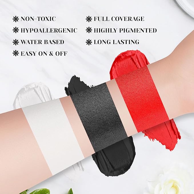 YBUETE Black White Red Face Body Paint Stick Set for Halloween Cosplay SFX