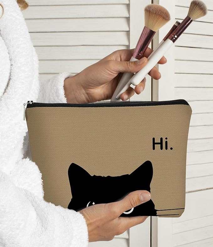 BARPERY Cute Makeup Bag - Black Cat Kitty Cosmetic Pouch for Women, Cat Gifts