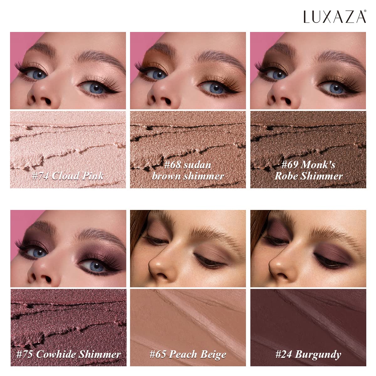 LUXAZA 6PCS Cream Eyeshadow Stick Makeup Sets, Metallic And Matte Shimmer Eye Shadow Eye Brightener Stick Pencil Crayon, A05-Wine Red