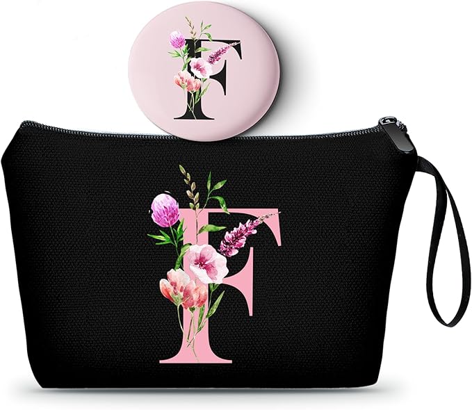 A-Z Personalized Gifts for Women, Initial Make Up Bag with Mirror, F