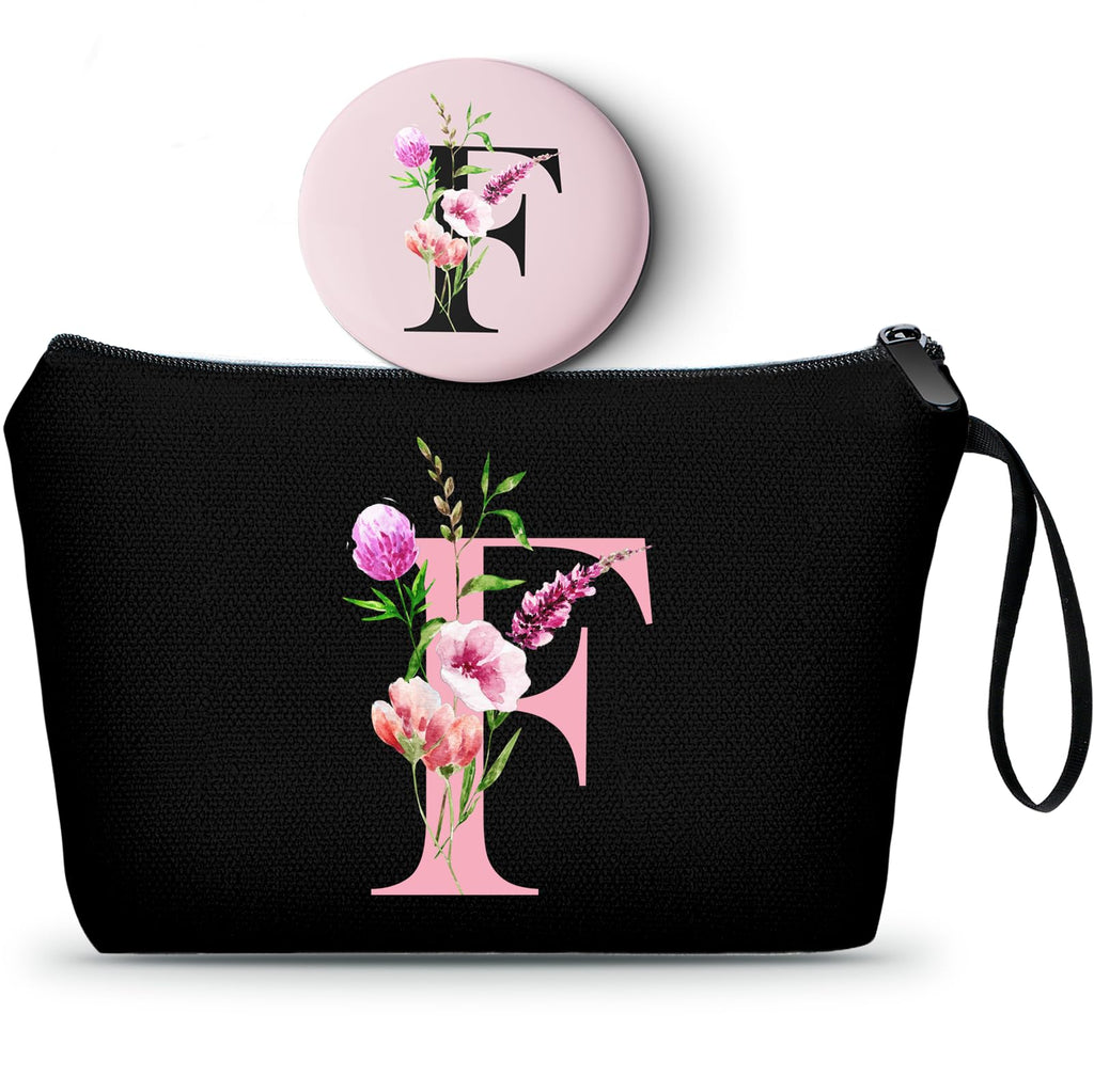 A-Z Personalized Gifts for Women, Initial Make Up Bag with Mirror, F