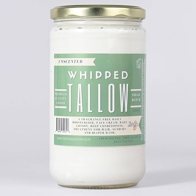 Lady May Tallow Whipped Tallow 24oz - All Natural Face Cream and Whole Body Moisturizer for Dry Skin - No Preservatives, Parabens or Seed Oils - 100% Pure, Unscented - USA Made
