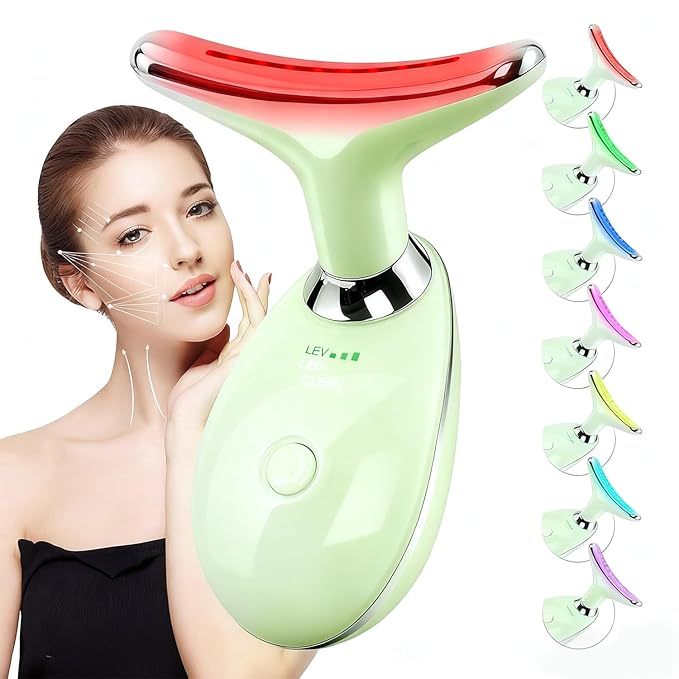 Red-Light-Therapy-for-Face and Neck Massager,7 Colors Womens Skin Rejuvenation Lifting Facial Massager Tool for Toning,Glow Boost (Green)