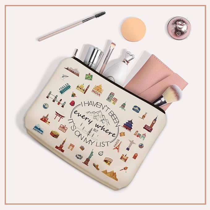 Girlly World Travel Gifts For Women Travelers: Cute Makeup Bag I Haven't Been Everywhere But It's on My List For Teen Girl & Women.Ideal Trip Themed Cosmetic Bag Gift For Travel, Birthdays, holiday.