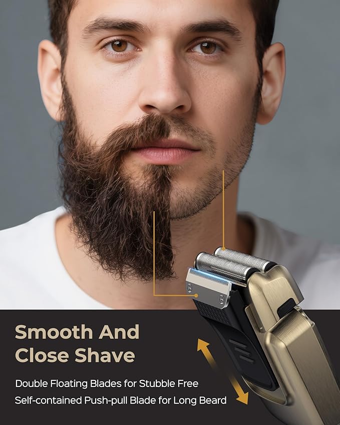 VGRPRO Foil Shaver for Men, Electric Razor for Men Face Beard, Waterproof Cordless Electric Razor for Travel, 4-Speed Setting, USB-C Rechargeable, LED Battery Display, Barber or Home Use (Black)
