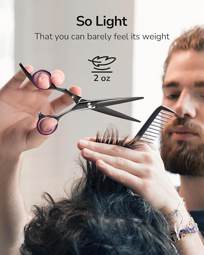 Hair Cutting Scissors, ULG Professional Hair Scissors 6.5 inch Right-Hand Razor Edge Barber Shears Salon Hair Cutting Shears Made of Japanese Stainless Steel, Hand Sharpened Black-Pink