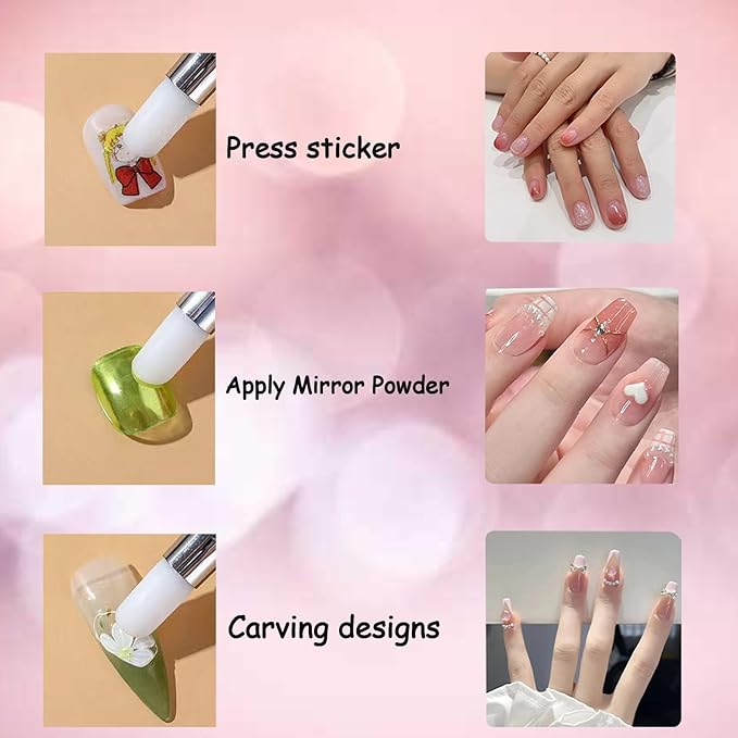 Whmeolyo 11Pcs Nail Art Brush Set, Dual Tipped Silicone Nail Tools, Nail Art Sculpture Pen, Crystal Handle Liner Brushes, Acrylic & Gel Nail Brush, Dotting Pens for Home and Professional Nail Salon