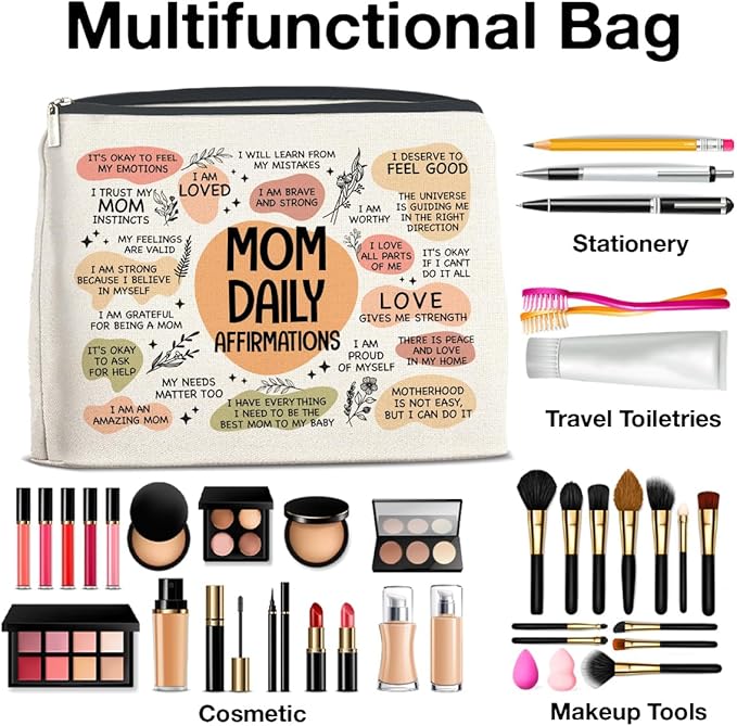 UPNEGE Mom Gifts Makeup Bag Inspirational Gifts for Mother Mom Daily Affirmations Cosmetic Bag Zipper Makeup Pouch