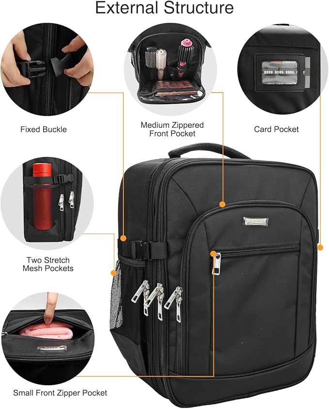 TANTO Makeup Backpack Professional Cosmetic Artist Bag Extra Large Travel Train Case Storage Organizer Double-Layer Cosmetic Case with 8 Pouch &Adjustable Divider (Black)