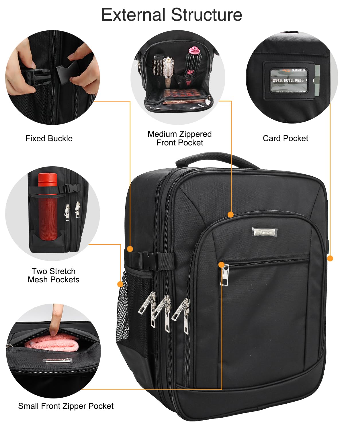 TANTO Makeup Backpack Makeup Artist Bag Professional Extra Large Cosmetic Bags Travel Train Case Storage Organizer Double-Layer Cosmetic Case with 4 Pouch and Brush Organizer (Black, two piece)
