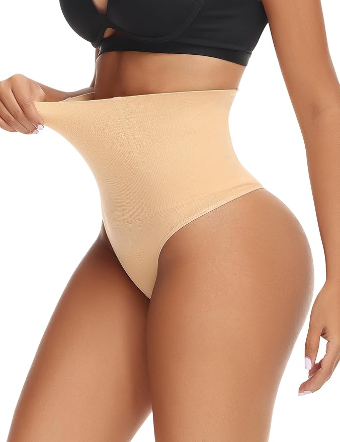 Niceuare Tummy Control Thong Shapewear for Women High Waist Body Shaper Underwear Seamless Comfortable Panty Thong（Nude，3X-Large