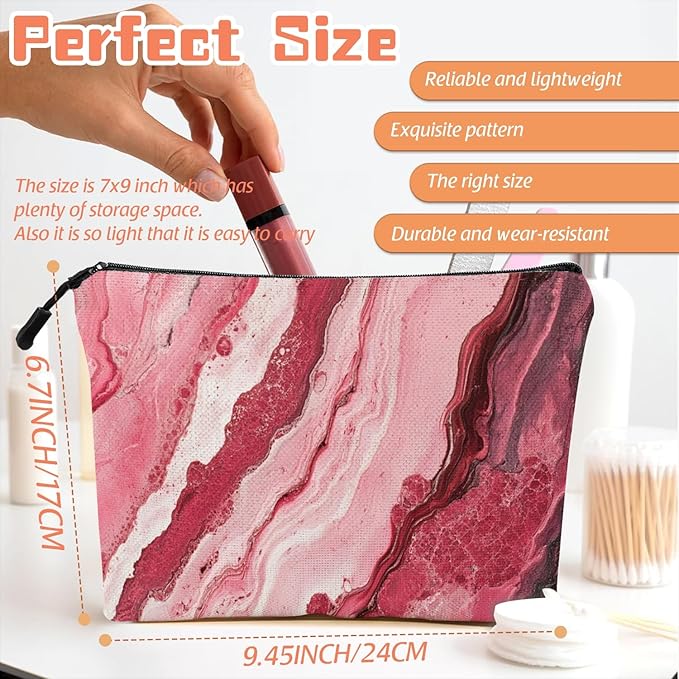 Scribesense Cosmetic Bags Travel Makeup Toilet Case Waterproof Pouch for Women Girls 6.7X9.45inches - Abstract Painting With Pink And Red Swirls